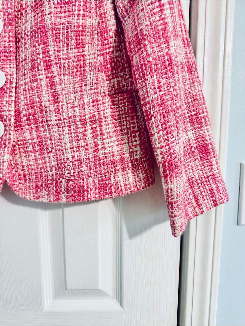 Eliza J New York Pink White Tweed Blazer Jacket Petite 10 Button Front Career - Picture 6 of 11